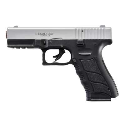 Ekol Gediz 9mm yarı otomatik kurusıkı ses tabancası, beyaz polimer gövdeli taktik model.