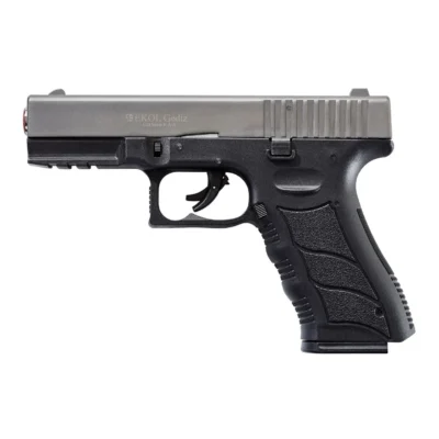 Ekol Gediz 9mm yarı otomatik kurusıkı ses tabancası füme renk seçeneği ve polimer gövde.