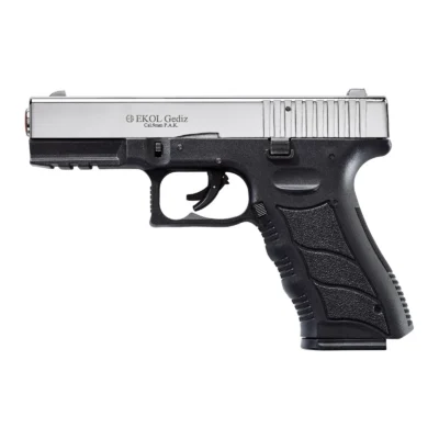 Ekol Gediz 9mm yarı otomatik kurusıkı ses tabancası parlak beyaz renk seçeneği.