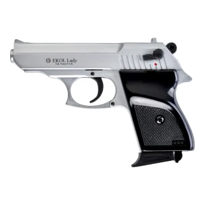 Ekol Lady 9mm beyaz kurusıkı ses tabancası, kompakt yapılı eğitim ve savunma silahı.