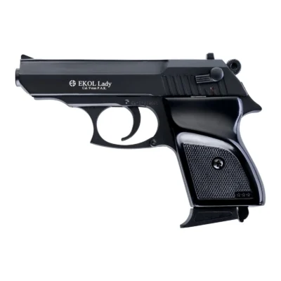 Ekol Lady 9mm siyah kurusıkı ses tabancası, 7+1 şarjörlü kompakt taktik model.