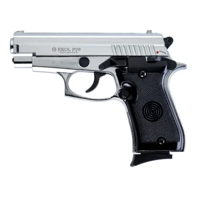 Ekol P29 Classic 9mm yarı otomatik kurusıkı ses tabancası parlak beyaz modeli.