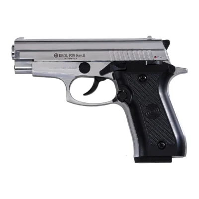 Ekol P29 Rev 2 9mm yarı otomatik kurusıkı ses tabancası, parlak beyaz renk tasarımı.