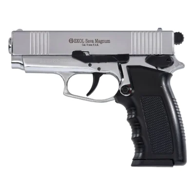 Ekol Sava Magnum 9mm kurusıkı ses tabancası parlak beyaz tasarımı ve üstün performansı.