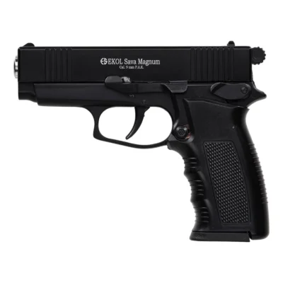 Ekol Sava Magnum 9mm siyah kurusıkı ses tabancası, taktik eğitim ve savunma amaçlı.
