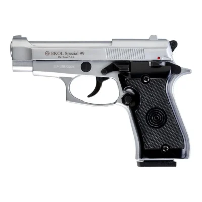 Gerçekçi tasarıma sahip Ekol Special 99 Classic 9mm yarı otomatik beyaz kurusıkı ses tabancası.
